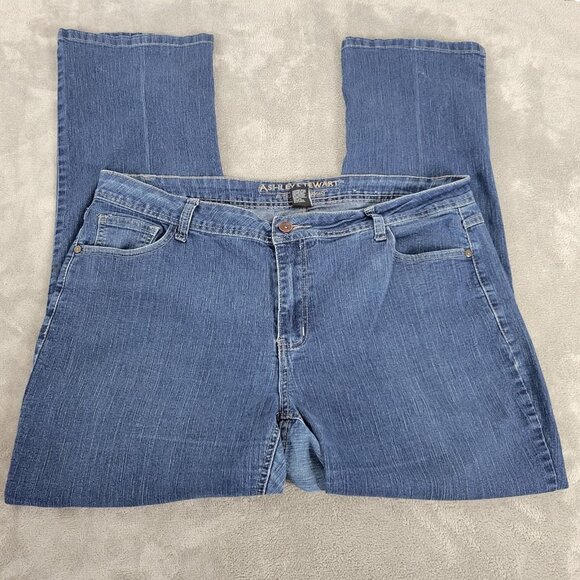 Ashley Stewart Womens Jeans 18W Plus Straight Leg Dark Blue Denim Zip Fly SL5E - Picture 1 of 8